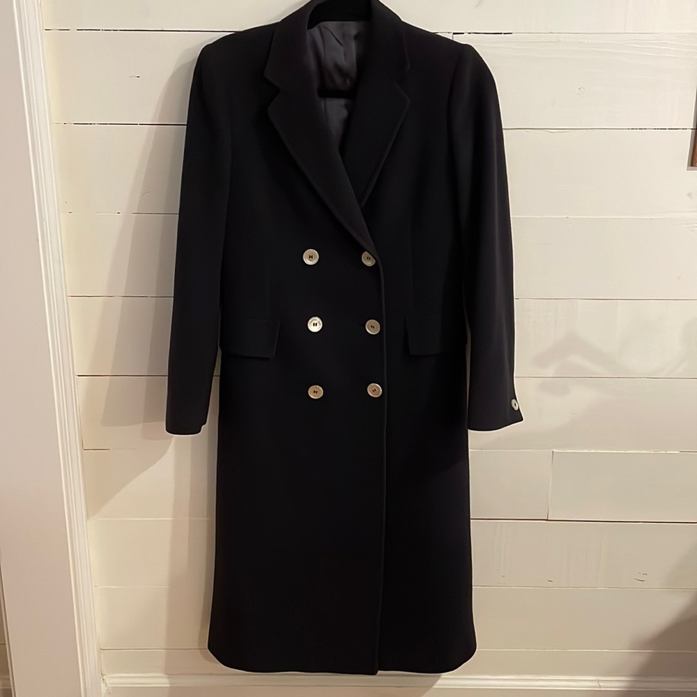 Vintage Lady Malcolm Luxury 100% Cashmere Navy Long Dress Coat, Size 8